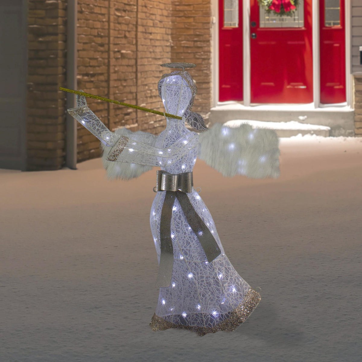36" LED Lighted Lace Angel with Flute Outdoor Christmas Decoration