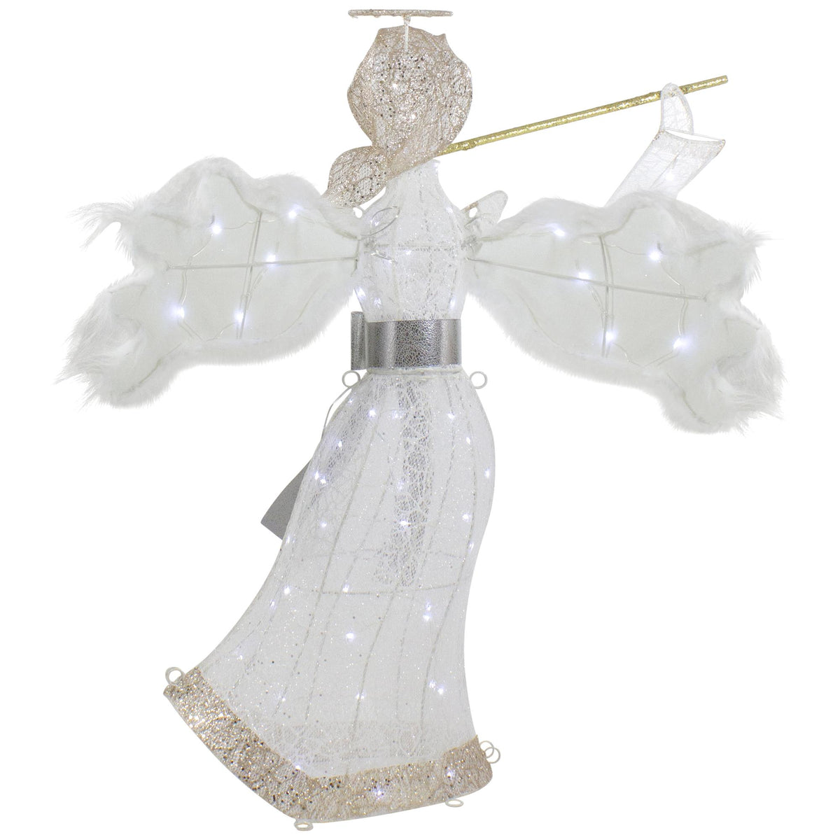 36" LED Lighted Lace Angel with Flute Outdoor Christmas Decoration