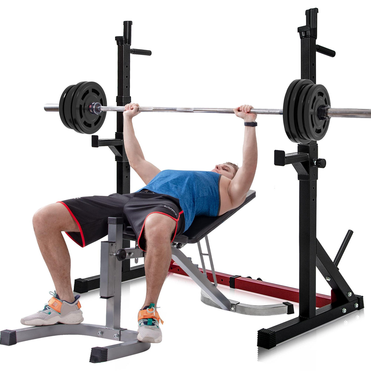 Multi-Function Barbell Rack 550LBS Capacity Dip Stand Home Gym Fitness Adjustable Squat Rack Weight Lifting Bench Press Dipping Station,Strength Training Dumbbell Racks