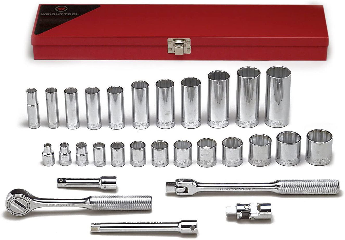 Wright Tool 340 3/8" Drive, 12 Point Standard and Deep Socket Set (29-Piece)