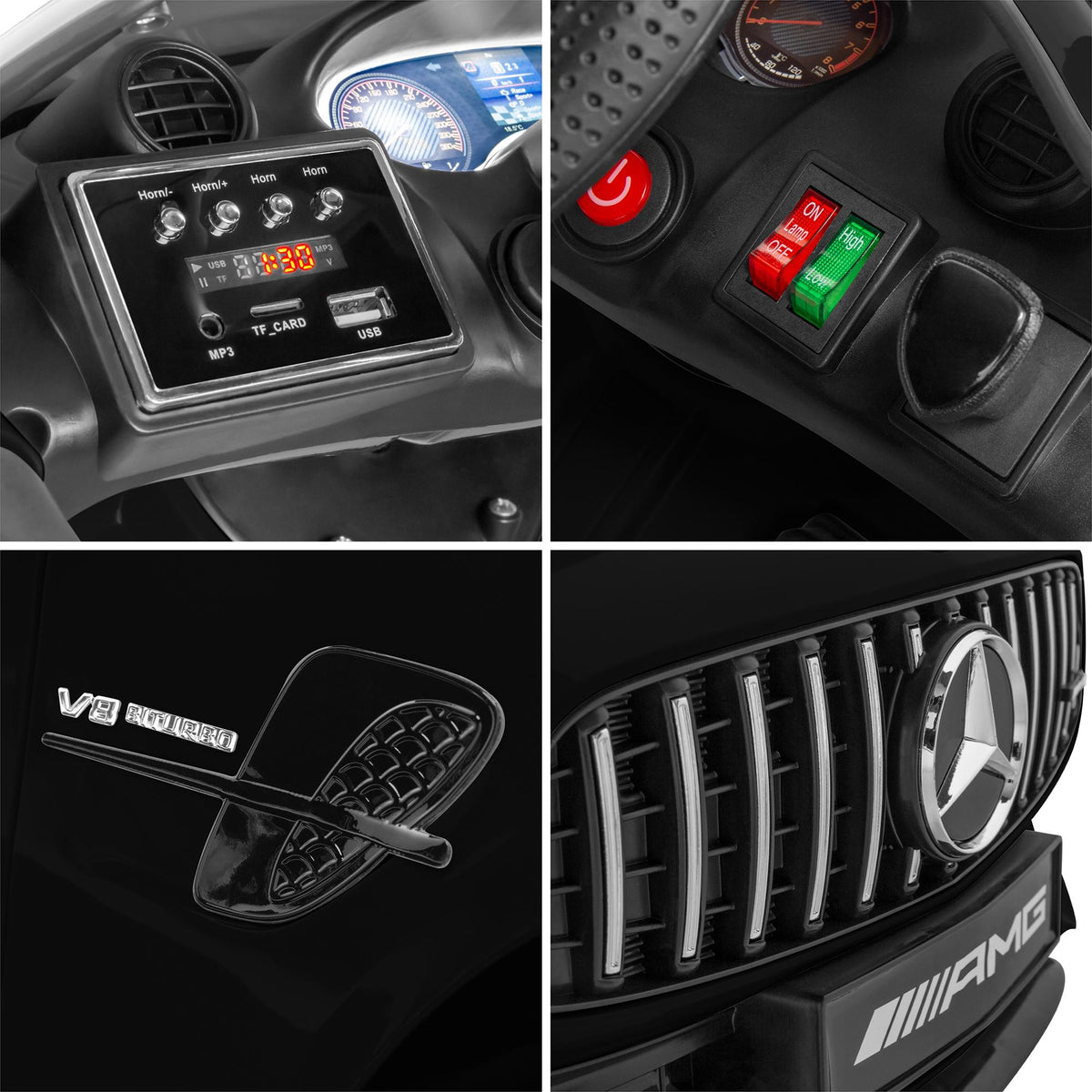 Kids 12V Officially Licensed Mercedes-Benz GTR Ride On Car w/ Parent Remote Control, AUX - Black