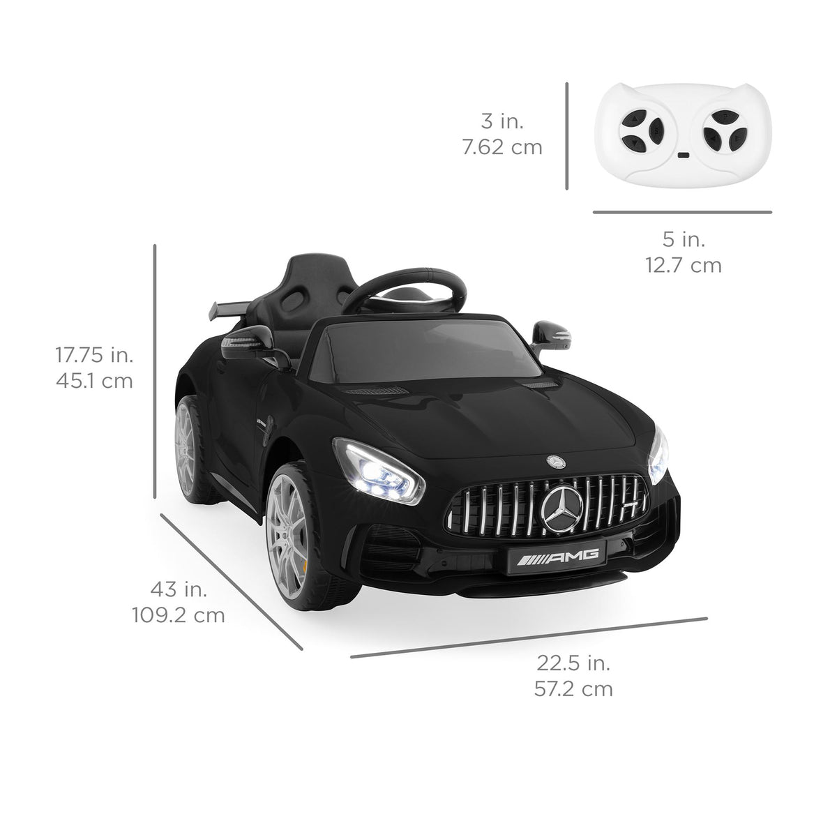 Kids 12V Officially Licensed Mercedes-Benz GTR Ride On Car w/ Parent Remote Control, AUX - Black