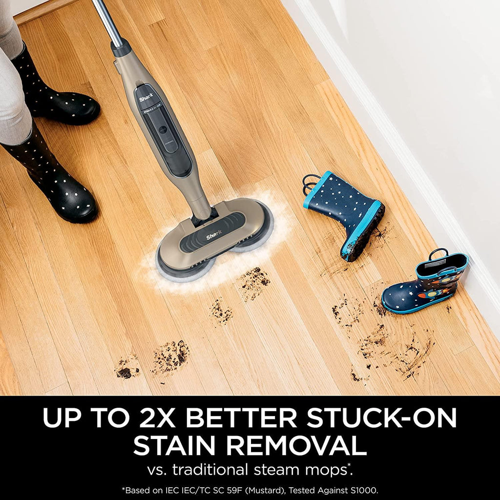 Shark S7001 Mop, Scrub &amp; Sanitize at The Same Time, Designed for Hard Floors, with 4 Dirt Grip Soft Scrub Washable Pads, 3 Steam Modes &amp; LED Headlights, Gold, 13.7 in L x 6.75 in W x 46.5 in H