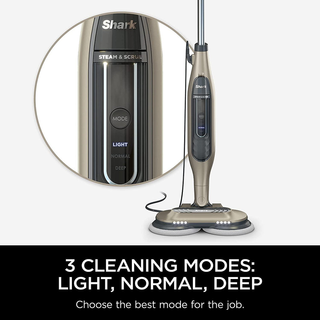 Shark S7001 Mop, Scrub &amp; Sanitize at The Same Time, Designed for Hard Floors, with 4 Dirt Grip Soft Scrub Washable Pads, 3 Steam Modes &amp; LED Headlights, Gold, 13.7 in L x 6.75 in W x 46.5 in H