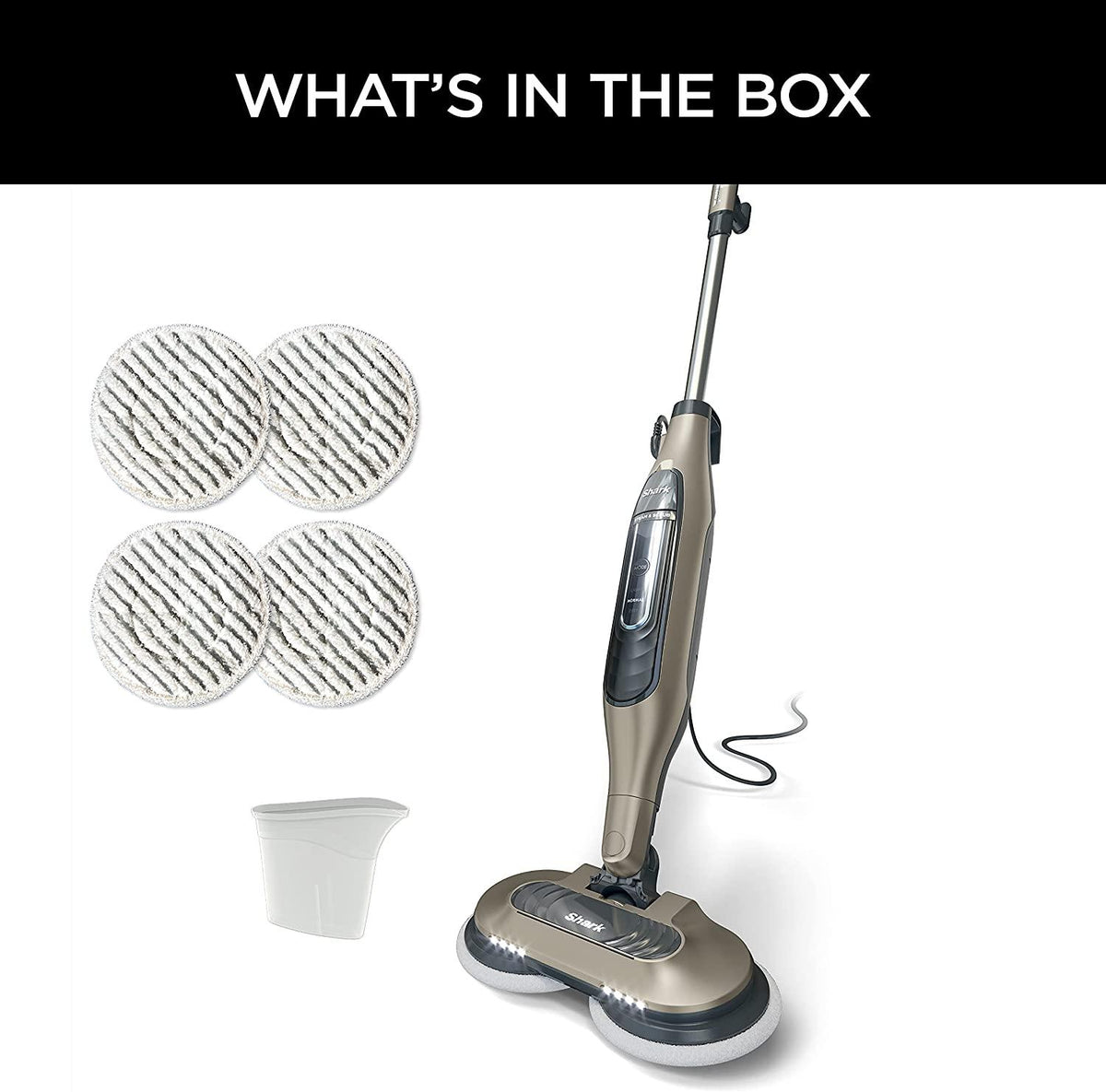 Shark S7001 Mop, Scrub &amp; Sanitize at The Same Time, Designed for Hard Floors, with 4 Dirt Grip Soft Scrub Washable Pads, 3 Steam Modes &amp; LED Headlights, Gold, 13.7 in L x 6.75 in W x 46.5 in H