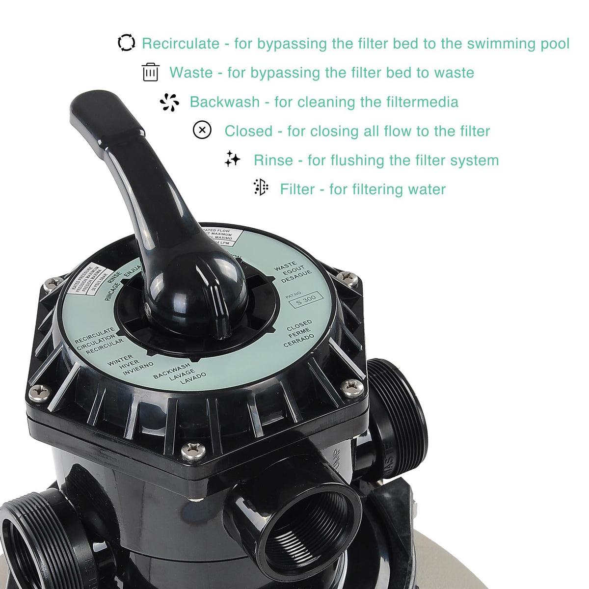 Yescom 16" Swimming Pool Sand Filter Above Inground Pond Fountain Fit 0.35-0.75HP Pump