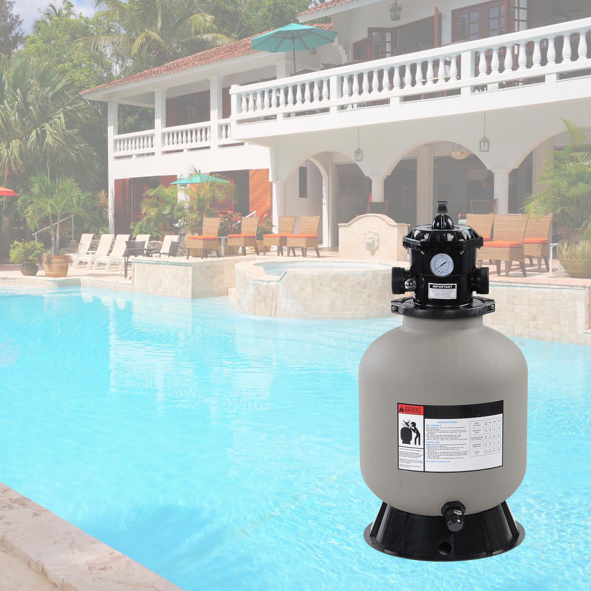 Yescom 16" Swimming Pool Sand Filter Above Inground Pond Fountain Fit 0.35-0.75HP Pump