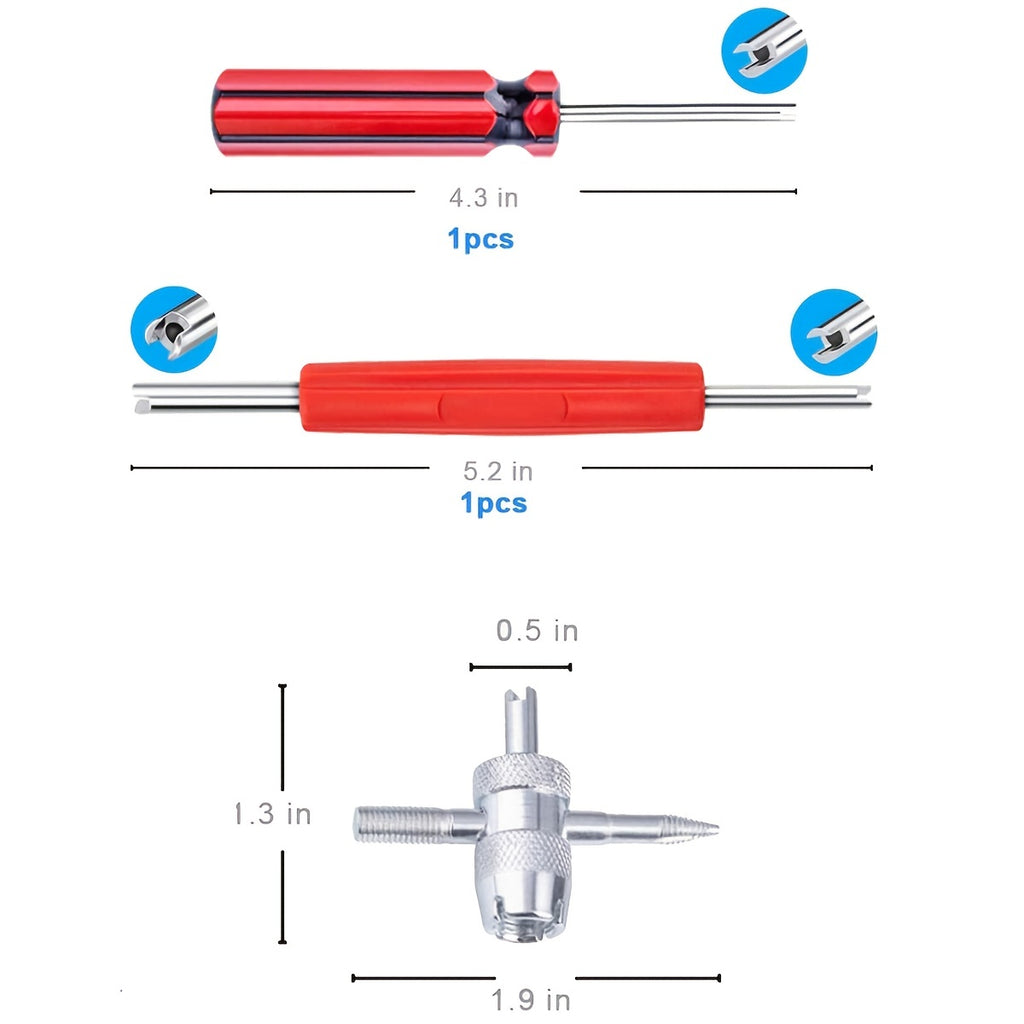 6Pcs Tire Valve Stem Removal Tool - Single And Double Heads Valve Core Remover, 4-Way Valve Tool Great Tire Repair Tool For Various Valve Cores