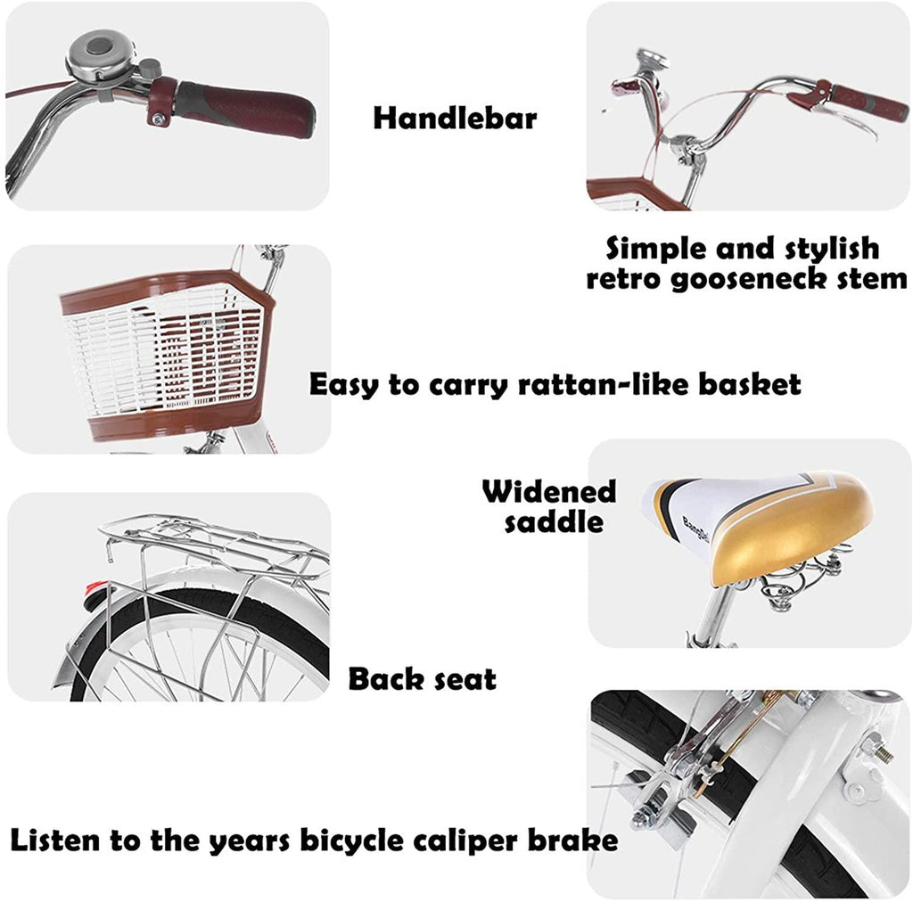 Womens Bike Complete Cruiser Bikes for Women Commuter Bike Single Speed Classic Retro Bicycle with Basket, Front and Rear Fenders, Rear Rack, and 26-Inch Wheels