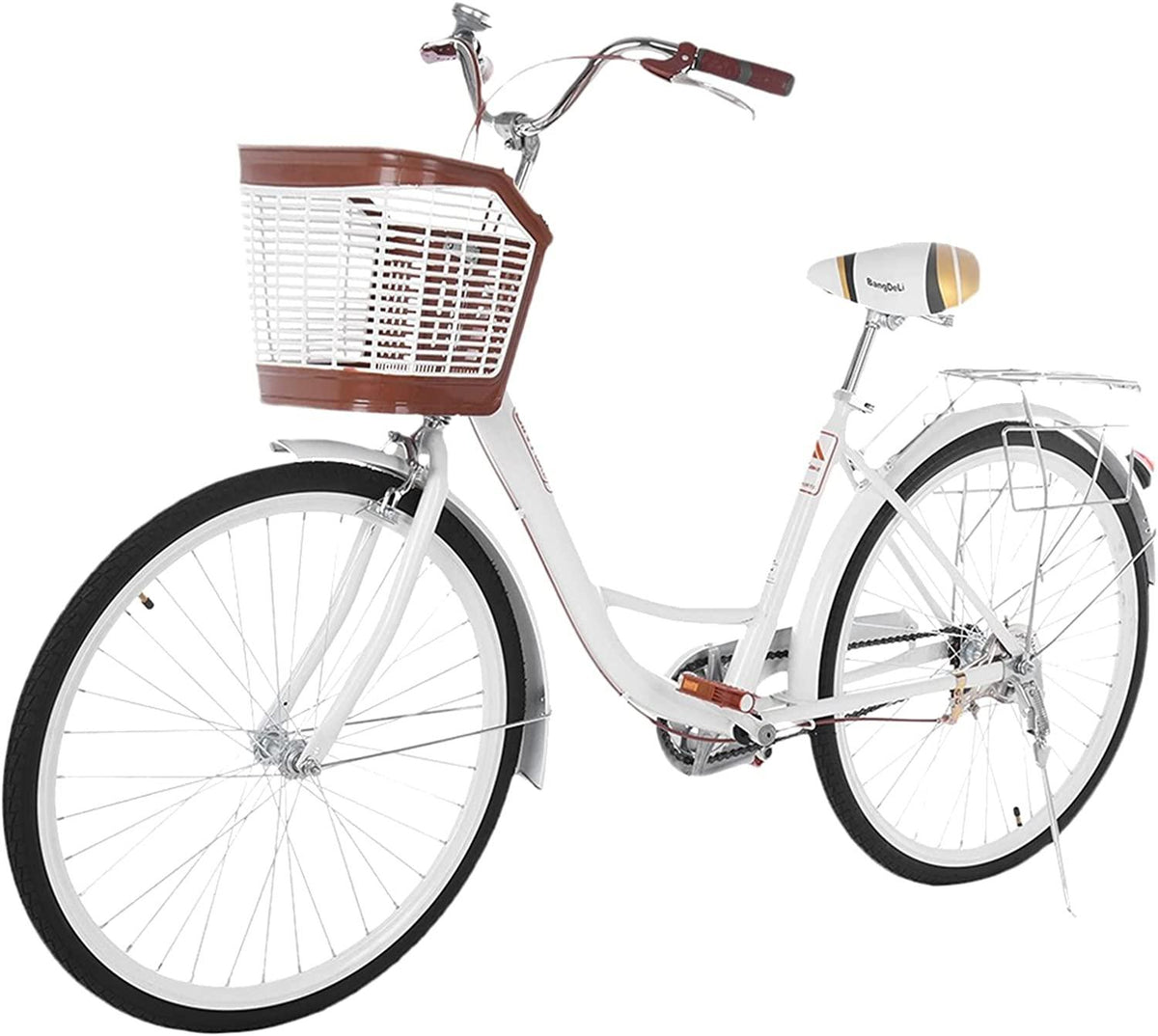 Womens Bike Complete Cruiser Bikes for Women Commuter Bike Single Speed Classic Retro Bicycle with Basket, Front and Rear Fenders, Rear Rack, and 26-Inch Wheels