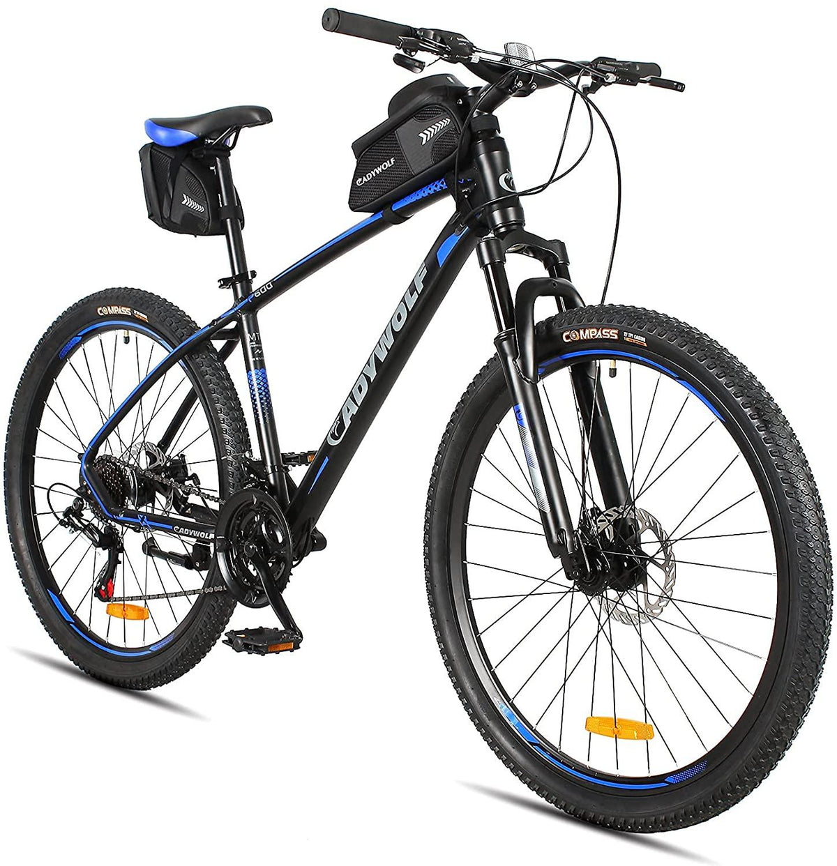 Mountain Bike Aluminum Alloy,27.5x17.5 inch Frame, 21 Speed Derailleurs,Suspension Front Fork and Dual-Disc Brake,Bicycle Bags with Seat Cover and Pump for Adult/Youth/Man and Women