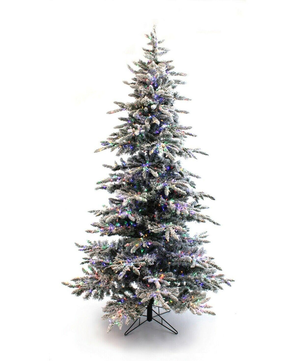 Perfect Holiday 7.5' Pre-Lit Slim Flocked Christmas Tree White Multicolor Lights