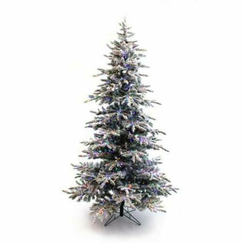 Perfect Holiday 7.5' Pre-Lit Slim Flocked Christmas Tree White Multicolor Lights