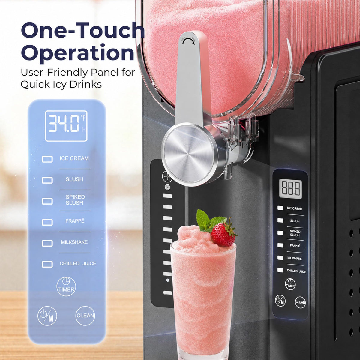 Slushie Machine, No Ice Needed Slushy Maker for Home, Real-Time Temp Display, Frozen Drink Maker with 6 Preset Programs for Ice Cream, Frappés, Milk Shake and More, Black, 1 Pack+3Modes