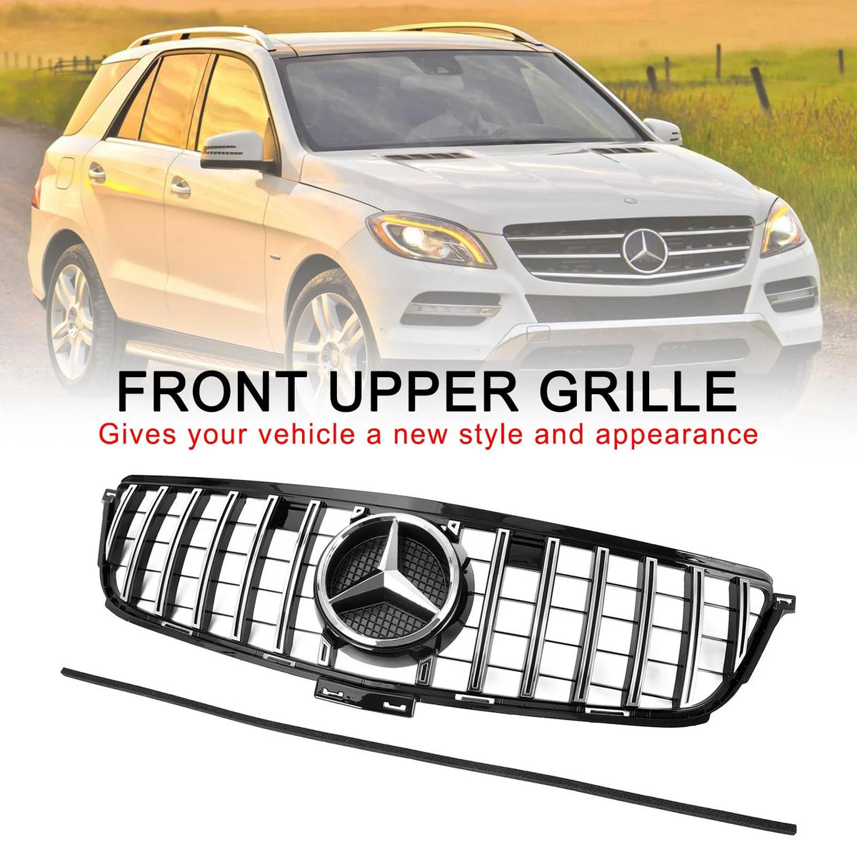 2012-2015 Benz W166 ML-Class ML300 ML320 ML350 ML400 GTR Style Chrome Black Front Grille Grill Generic