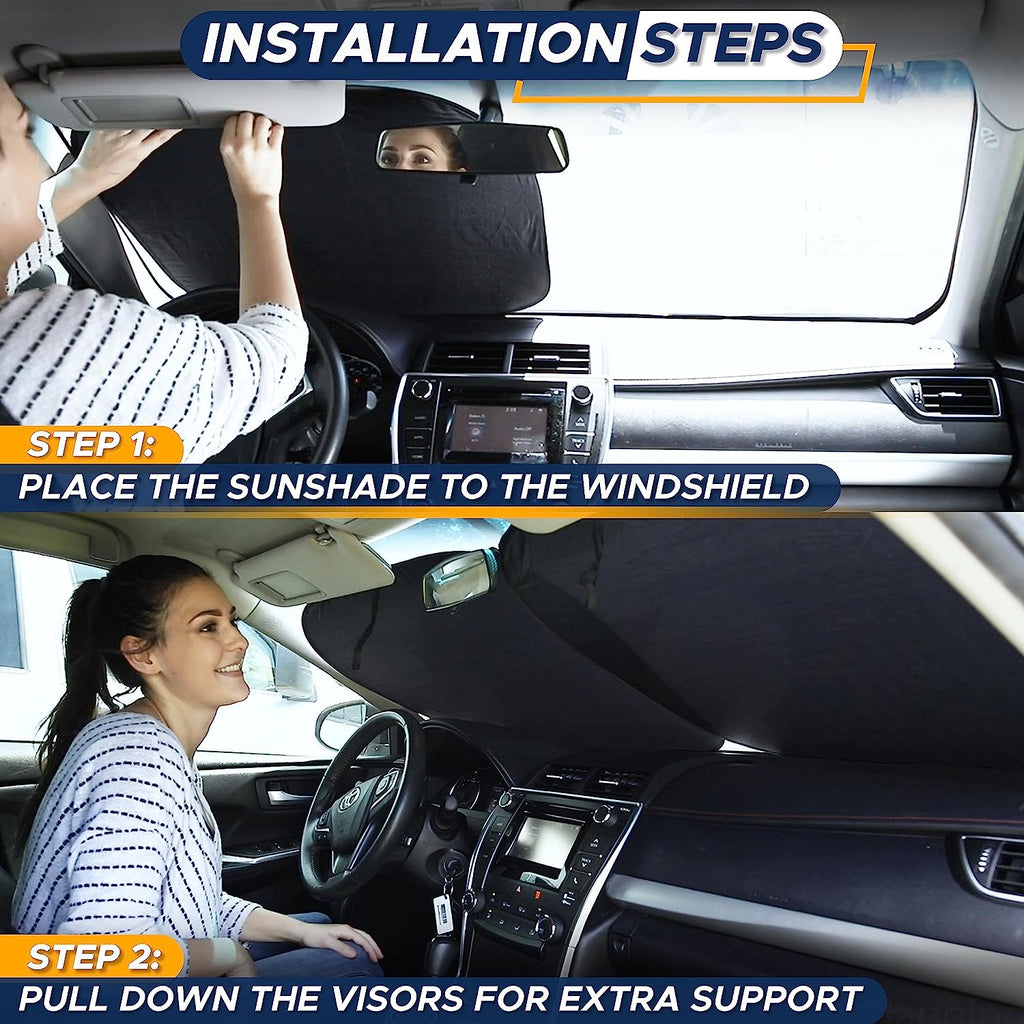 EcoNour 2-Piece Foldable Spring RV Windshield Sunshade, Reflective 230T Nylon Keeps Your RV Cool, Front RVs, Trucks, Motorhomes, Large Bus, Large Side Window, XXL (Each 41.5 in x 50 in)