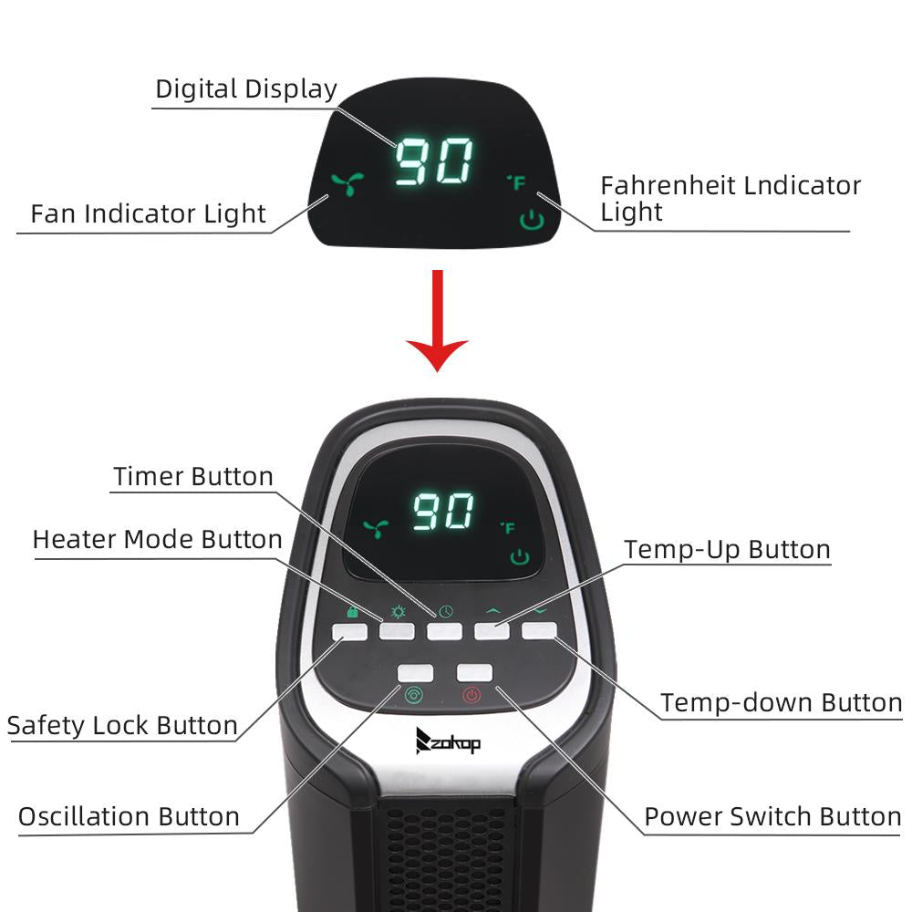 1500W Electric Space Heater with Remote Control, SEGMART 24" Portable Fast Heating Infrared Personal Heater, 2 Element Quartz Electric Fireplace Heater w/Adjustable Thermostat for Home Office, S8649