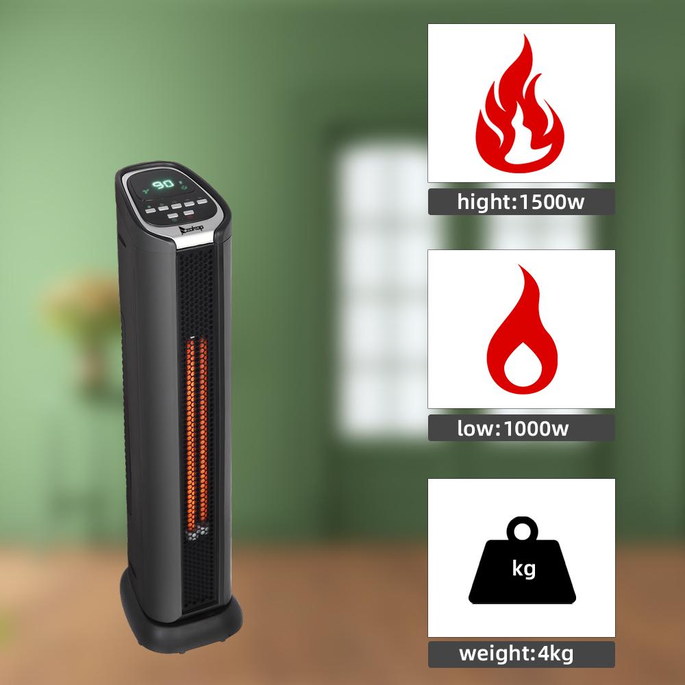 1500W Electric Space Heater with Remote Control, SEGMART 24" Portable Fast Heating Infrared Personal Heater, 2 Element Quartz Electric Fireplace Heater w/Adjustable Thermostat for Home Office, S8649