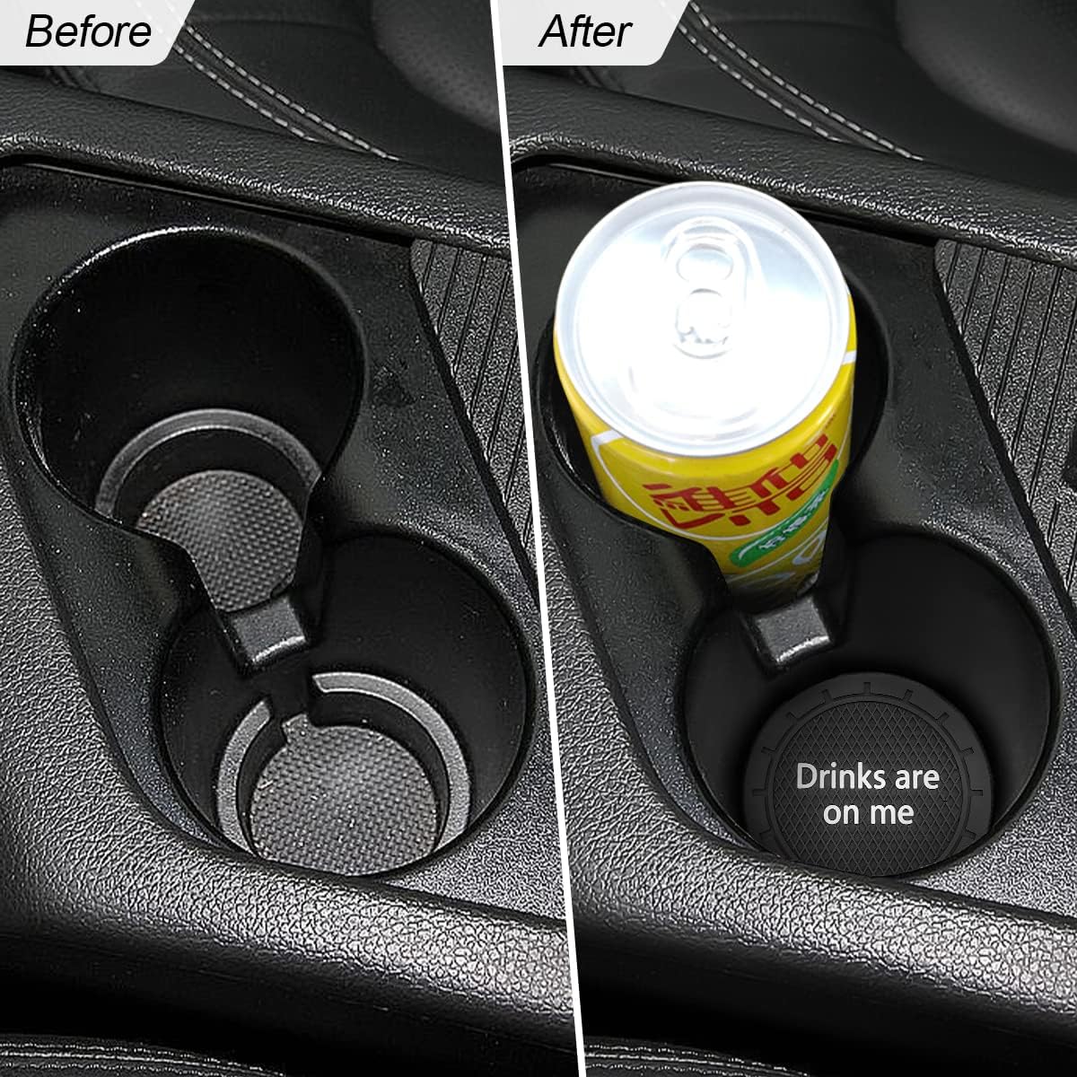 8sanlione 2 Pack Car Cup Holder Coasters, 2.75 Inch Non-Slip PVC Insert Cup Coaster, Anti-Scratch Auto Cup Mats for Women Men, Vehicle Interior Accessories Universal for Car, SUV, Truck (B Black/2PCS)