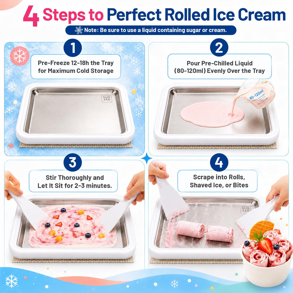Rolled Ice Cream Maker,  Freeze Tray Ice Cream Maker,Homemade DIY Ice Cream Rolled Maker for Fun Family Activities, Rolled Ice Cream Tray for Yogurt, Sorbetand and Gelatod, White