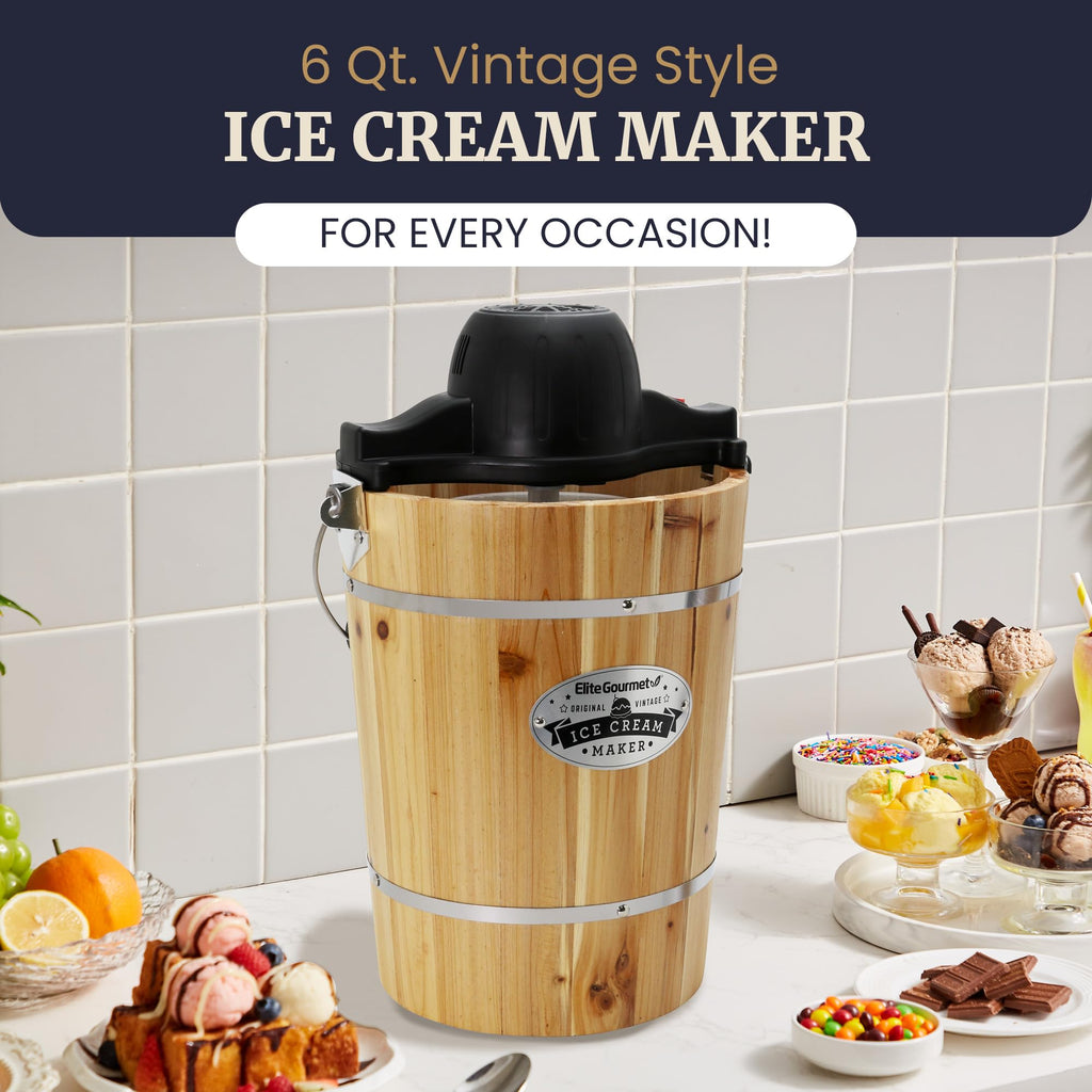 EIM916 Old Fashioned 6 Quart  Bucket Electric Ice Cream Maker Machine Appalachian, Bonus Classic Die-Cast Hand Crank for Churning, Uses Ice and Rock Salt