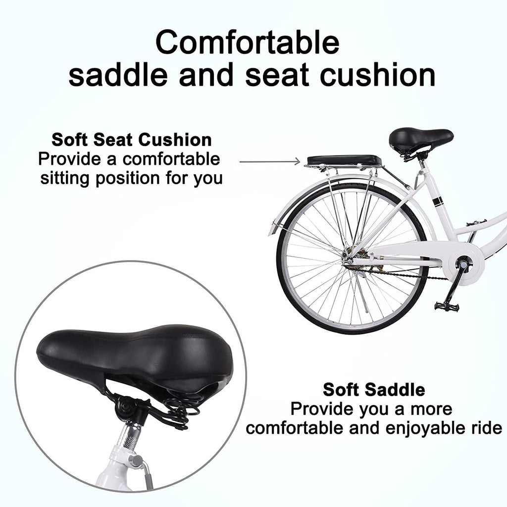 WINTECY 24 Inch Cruiser Bike Road Bicycle with Basket Classic Bicycle Retro Bicycle Men Women Bike for Adults