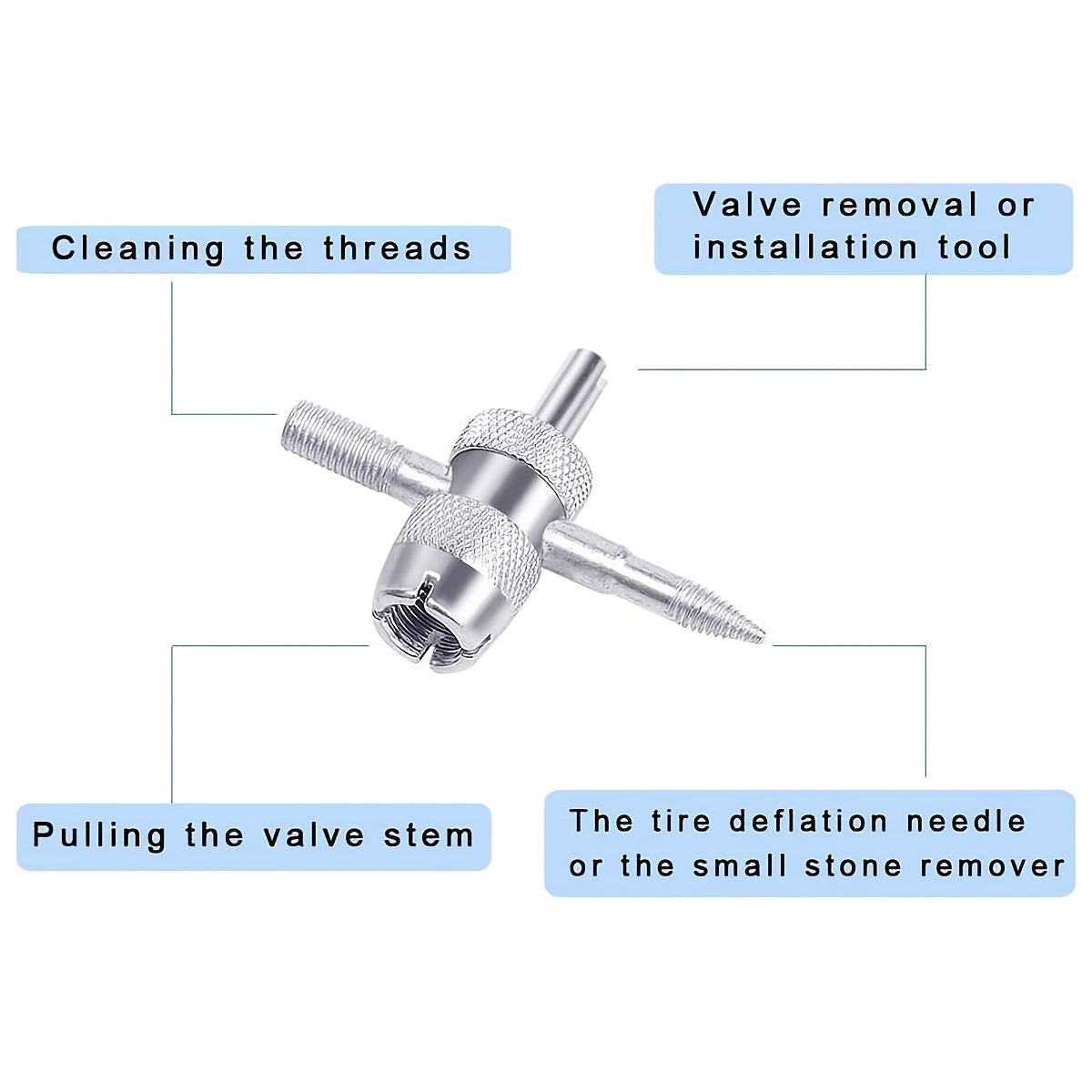 6Pcs Tire Valve Stem Removal Tool - Single And Double Heads Valve Core Remover, 4-Way Valve Tool Great Tire Repair Tool For Various Valve Cores