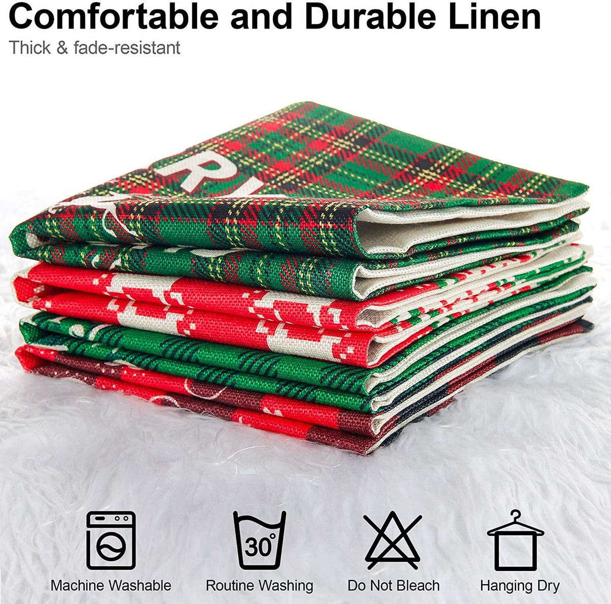 Christmas Pillow Set of 4 Pillowcases 18x18 Inch Buffalo Plaid Holiday Sofa Linen Pillows Christmas Decorations Xmas Cushion Invisible Cover Zipper Square Pillowcase