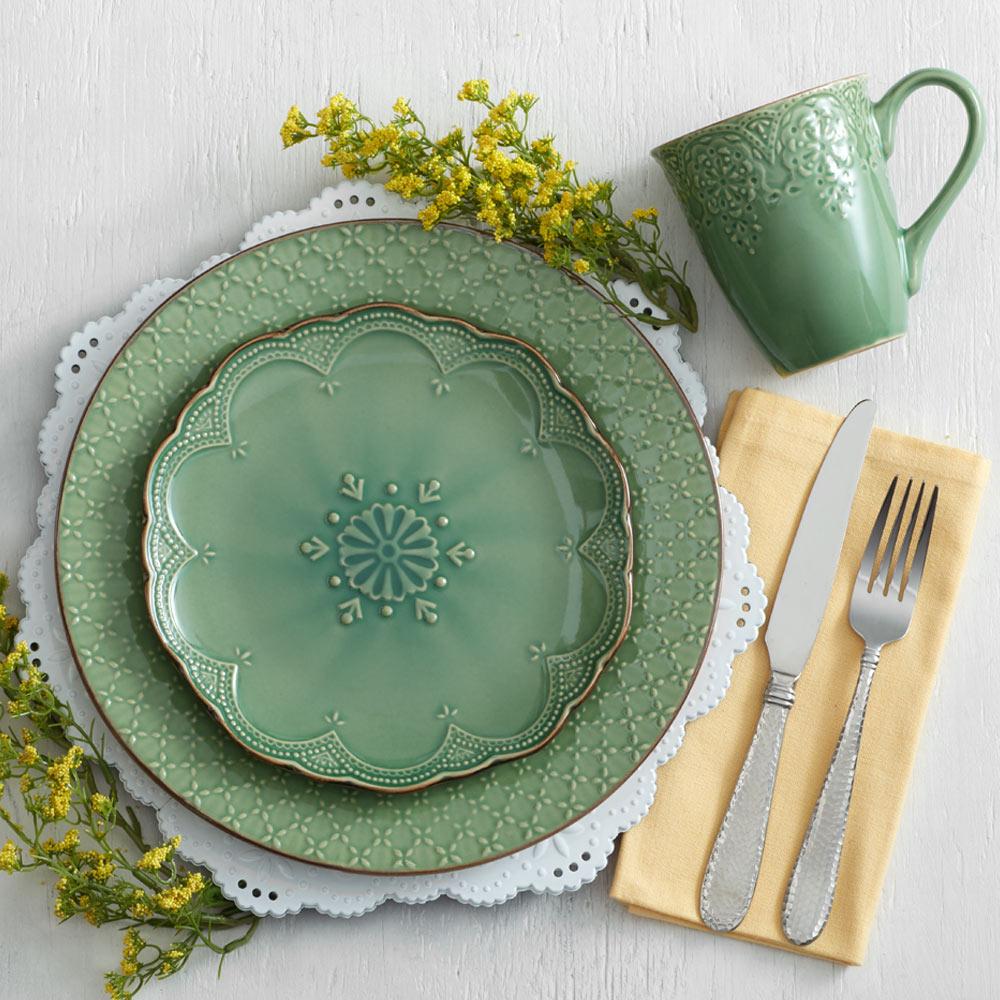 French Lace Set of 4 Green Mugs