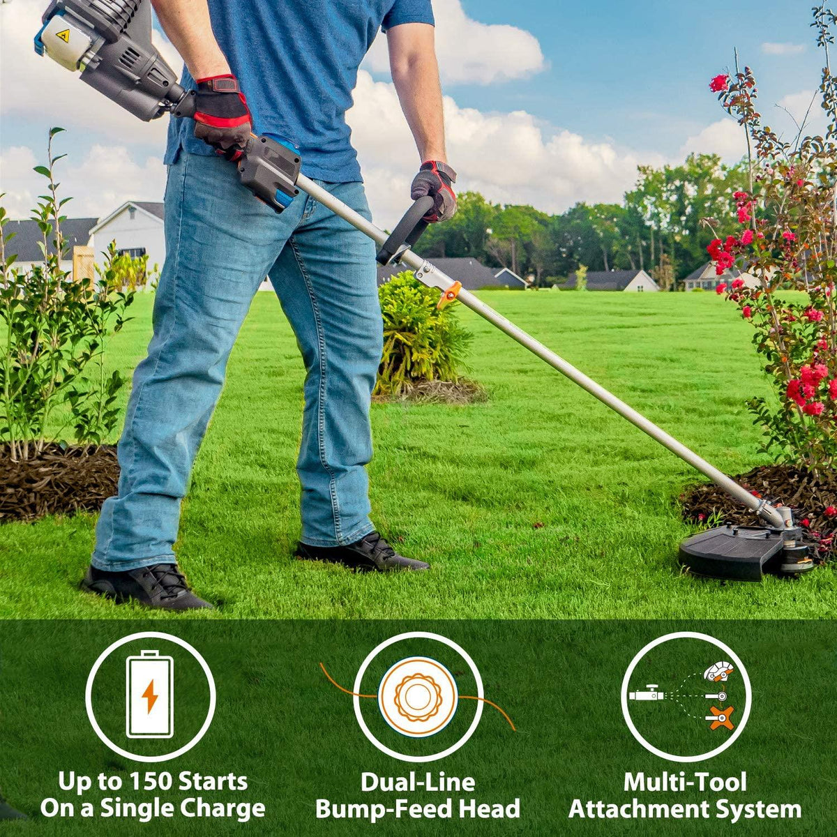 LawnMaster NPTGSP2517A No-Pull Gas Grass Trimmer with Electric Start 25cc 2 Cycle,17-Inch