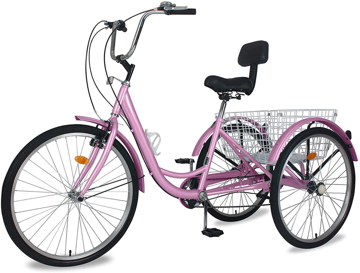 Adult Tricycles, 7 Speed Adult Trikes 20/24/26 inch 3 Wheel Bikes for Adults with LarBasket for Recreation, Shopping, Picnics Exercise Men's Women's Cruiser Bike