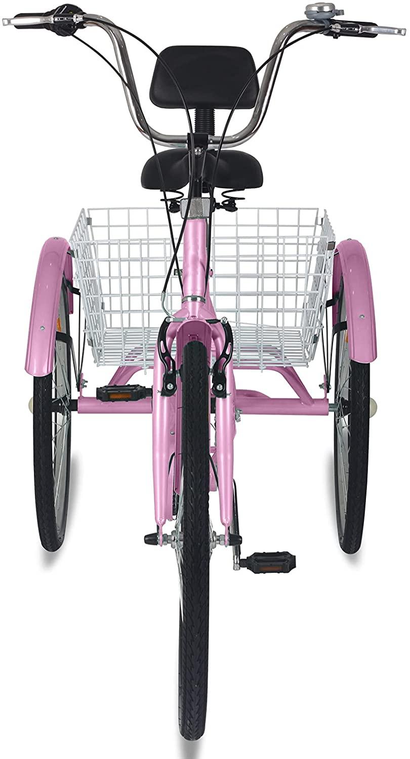 Adult Tricycles, 7 Speed Adult Trikes 20/24/26 inch 3 Wheel Bikes for Adults with LarBasket for Recreation, Shopping, Picnics Exercise Men's Women's Cruiser Bike