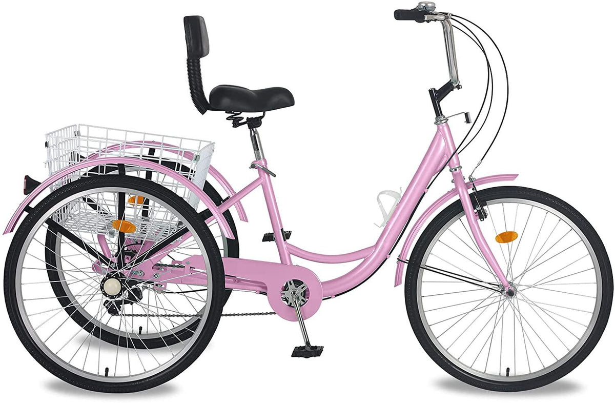 Adult Tricycles, 7 Speed Adult Trikes 20/24/26 inch 3 Wheel Bikes with LarBasket for Recreation, Shopping, Picnics Exercise Men's Women's Cruiser Bike