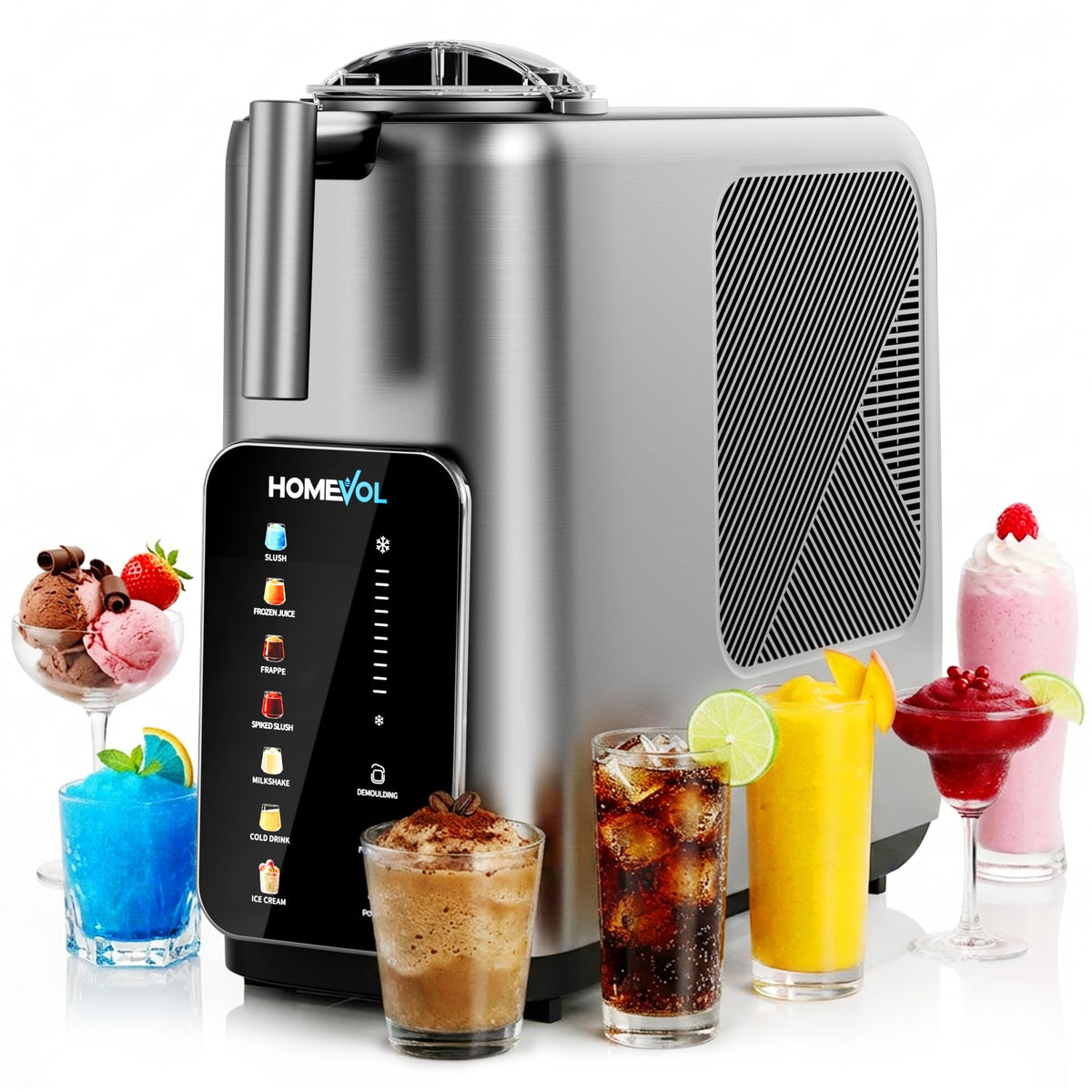 3-in-1 Slushie Machine, Ice Cream Maker & Frozen Drink Maker with 7 Preset Programs, No Ice Needed, 10 Mins Rapid Chill, 260 oz/Hour, LED Display, 304  Steel, Removable Cup & Stirrer