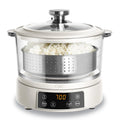 Glass Mini Low Carb Rice Cooker – Holds 2 Cups Raw/Makes 6 Cups Cooked with Auto Lift Filter Basket, Hotpot & Steamer for Rice, Grains, Digital Panel with Keep Warm, Cream