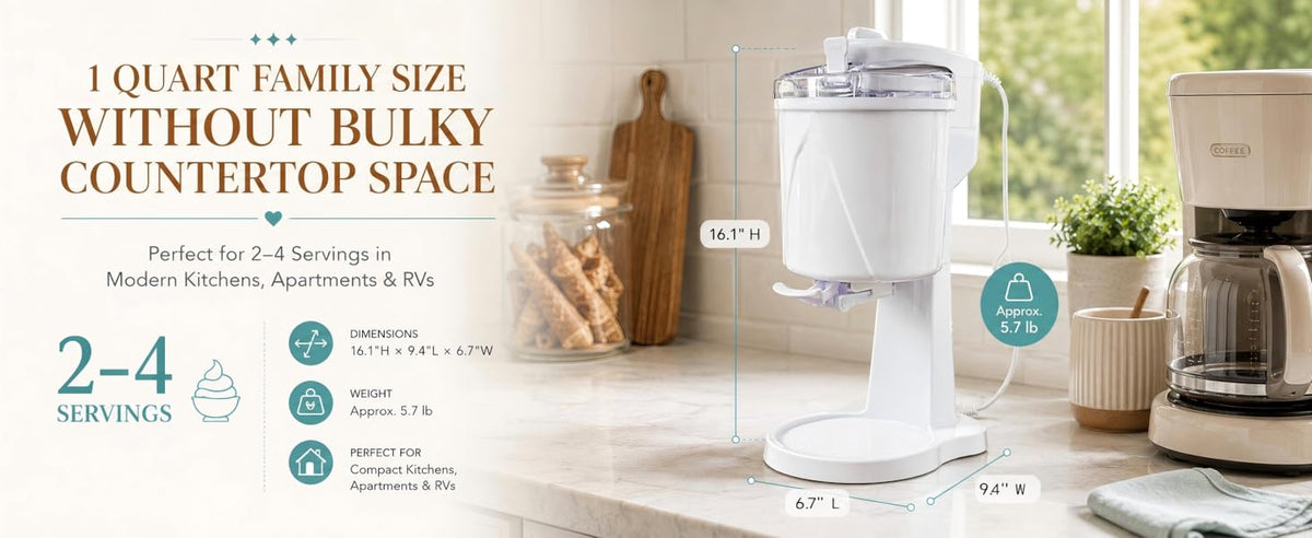 Soft Serve Ice Cream Maker for Home, 1 Quart Ice Cream Machine with Freezer Bowl, Dispensing Lever & Ingredient Chute, Frozen Yogurt, Gelato & Sorbet Maker, Countertop Dessert Machine