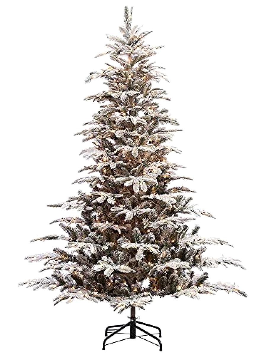 Puleo International 7.5 Foot Pre Lit Flocked Aspen Fir Artificial Christmas Tree