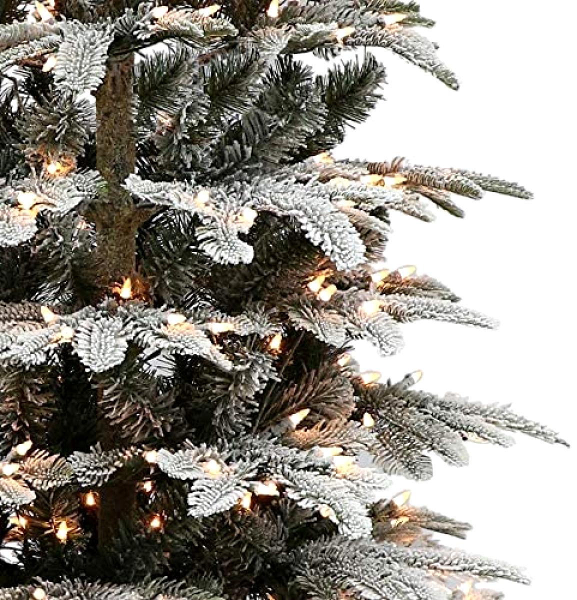 Puleo International 7.5 Foot Pre Lit Flocked Aspen Fir Artificial Christmas Tree