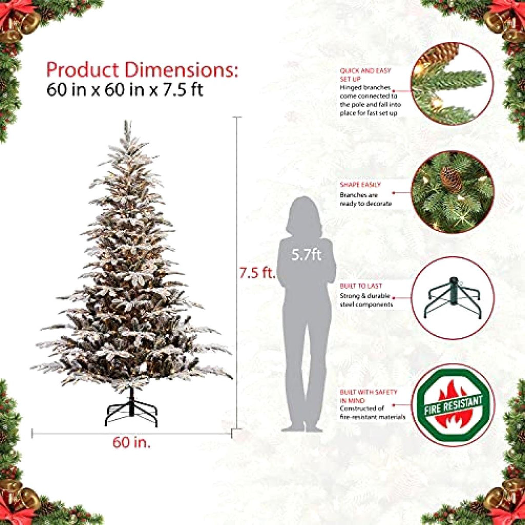 Puleo International 7.5 Foot Pre Lit Flocked Aspen Fir Artificial Christmas Tree