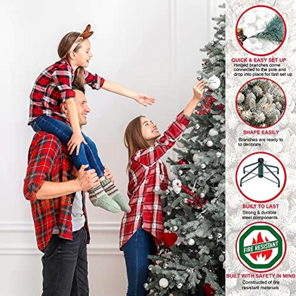 Puleo International 7.5 Foot Pre Lit Flocked Aspen Fir Artificial Christmas Tree