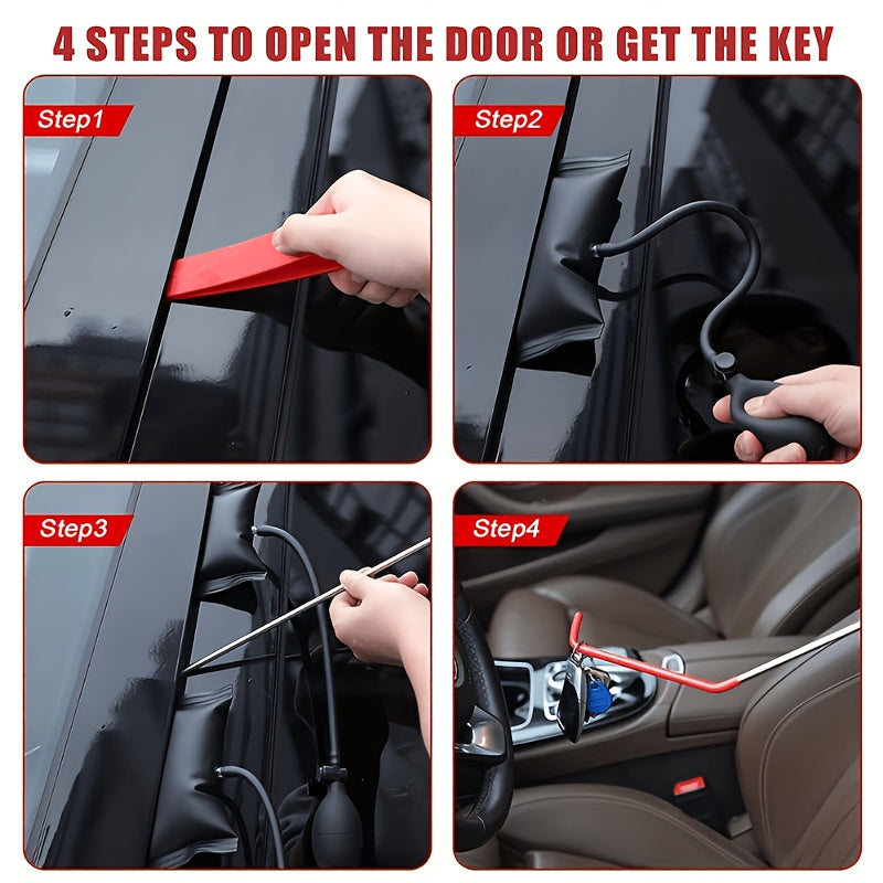 18pcs Car Tool Kit, Stretchable Adjustable Grab, Air WedBag Pump, Undamaged Wedge, Wrench, Nut And Handbag Roadside Car Emergency Kit