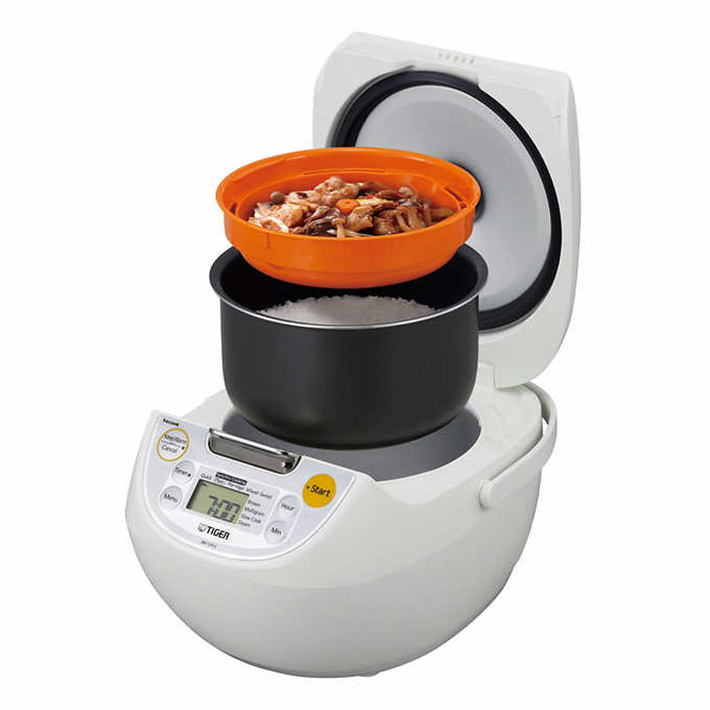 JBV-S10U 5.5-Cup (Uncooked) Micom Rice Cooker and Warmer with Tacook Food Steamer CooTray Technology, White