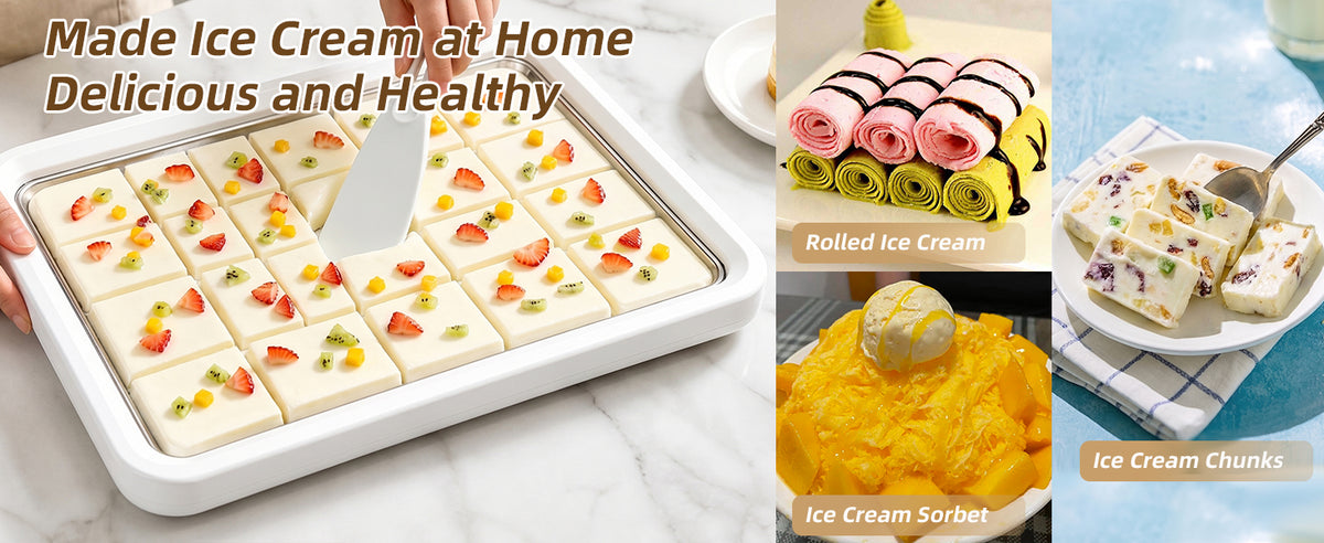 13.8 * 9.5 Inch Extra LarRolled Ice Cream Maker, Rolled Ice Cream Tray | Ice Cream Roller Maker Use 304 Food Grade Premium  Steel, Make  Ice Cream with Family at Home with 2 Spatulas