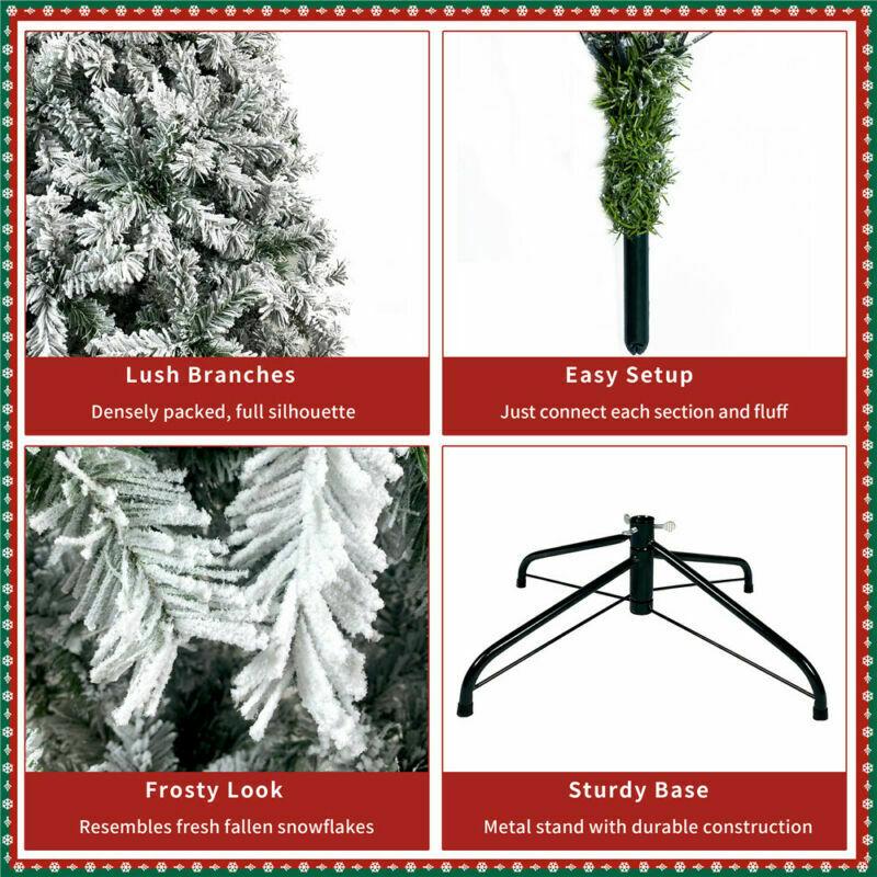Hinged Artificial Fir Christmas Tree 7.5FT Snow Flocked Artificial Holiday D閼煎崒or