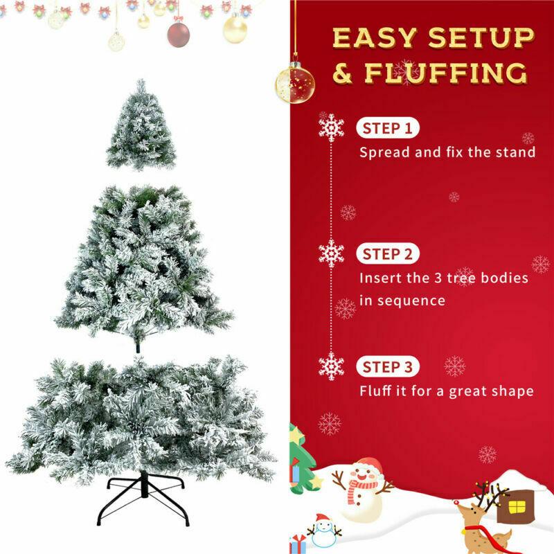 Hinged Artificial Fir Christmas Tree 7.5FT Snow Flocked Artificial Holiday D閼煎崒or