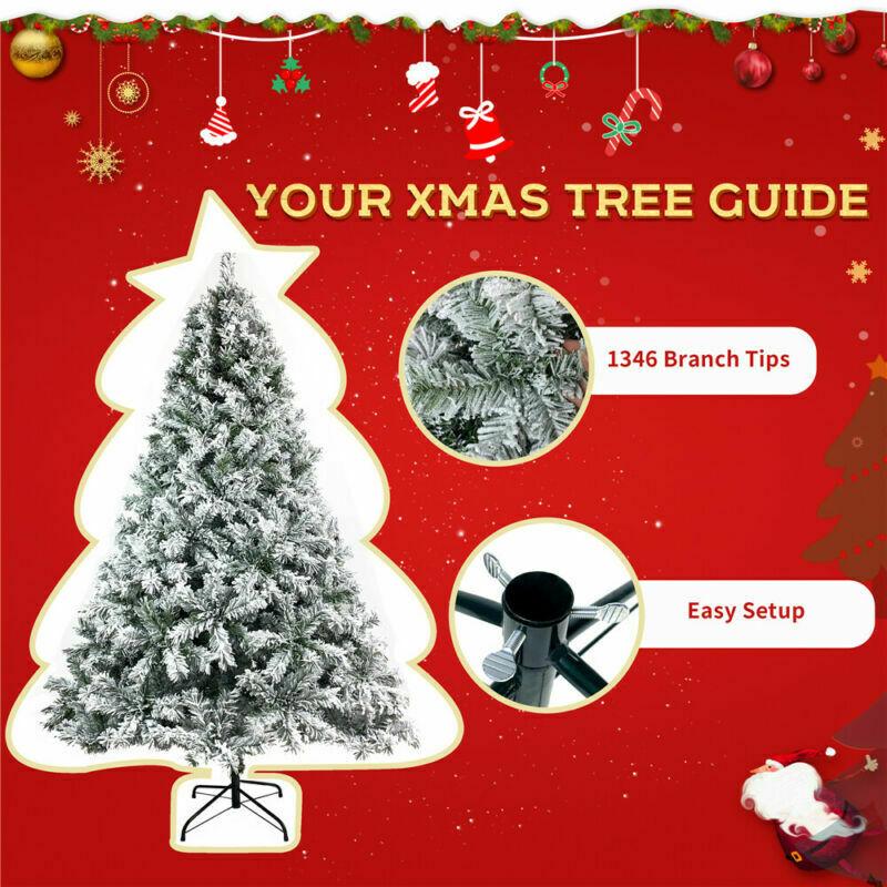 Hinged Artificial Fir Christmas Tree 7.5FT Snow Flocked Artificial Holiday D閼煎崒or