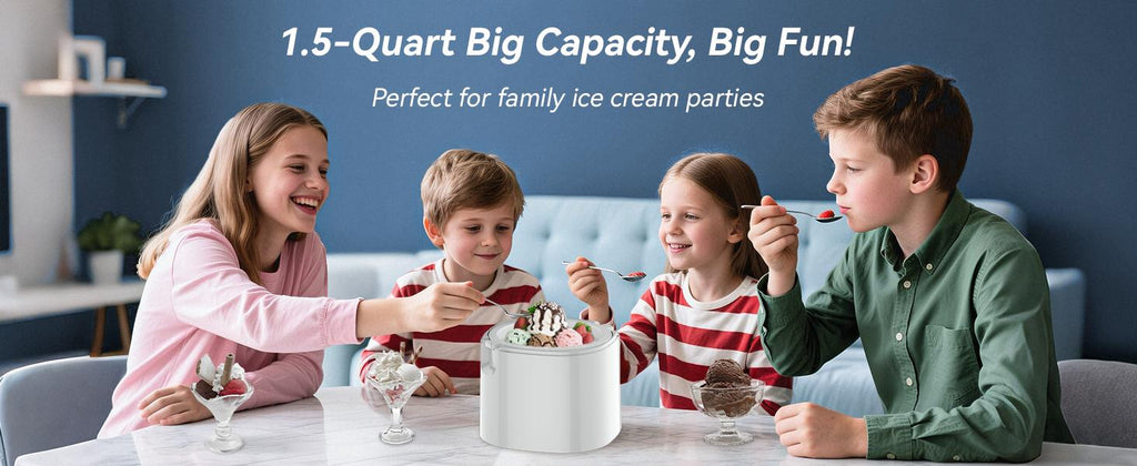Ice Cream Maker, 1.5-Qt Ice Cream Machine and Frozen Yogurt Machine, 1.5-Qt Insulated Freezer Bowl, LCD Screen and Timer,  Results, Easy to Operate and Clean