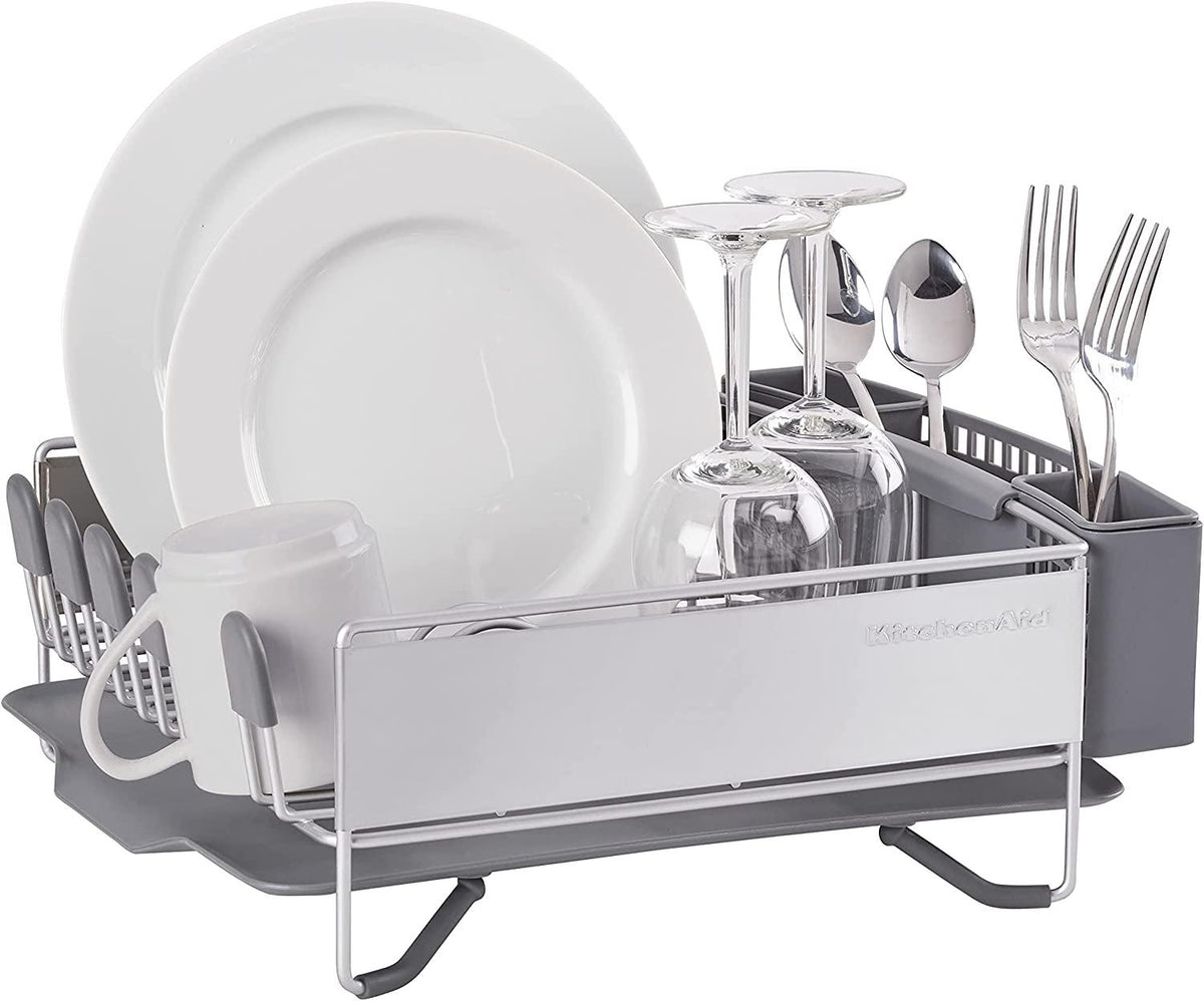 KitchenAid Compact Stainless Steel Dish Rack, Satin Gray, 15-Inch-by-13.25-Inch -