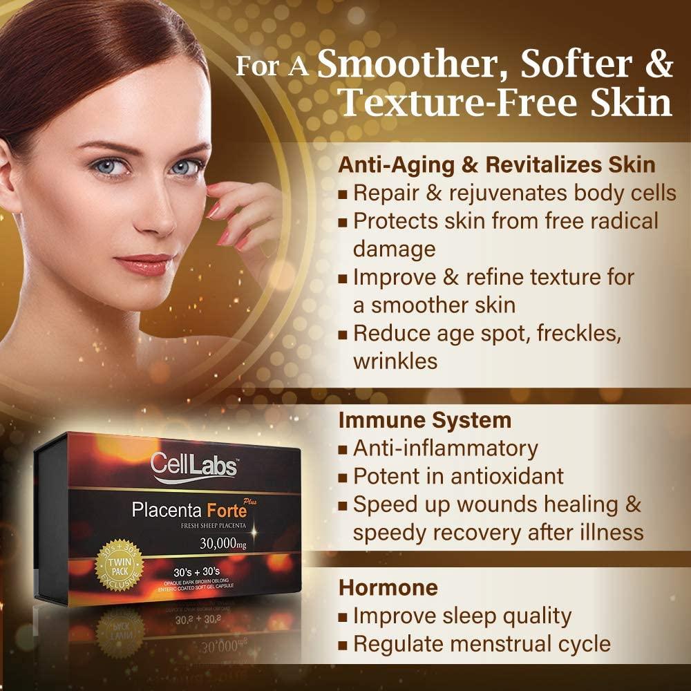 CellLabs Fresh Sheep Placenta Forte Plus 30,000mg Premium Quality Stem Cell Supplement | Rich Antioxidant | Anti Aging | Speedy Healing & Vitality | Immunity Booster | 60's Capsules