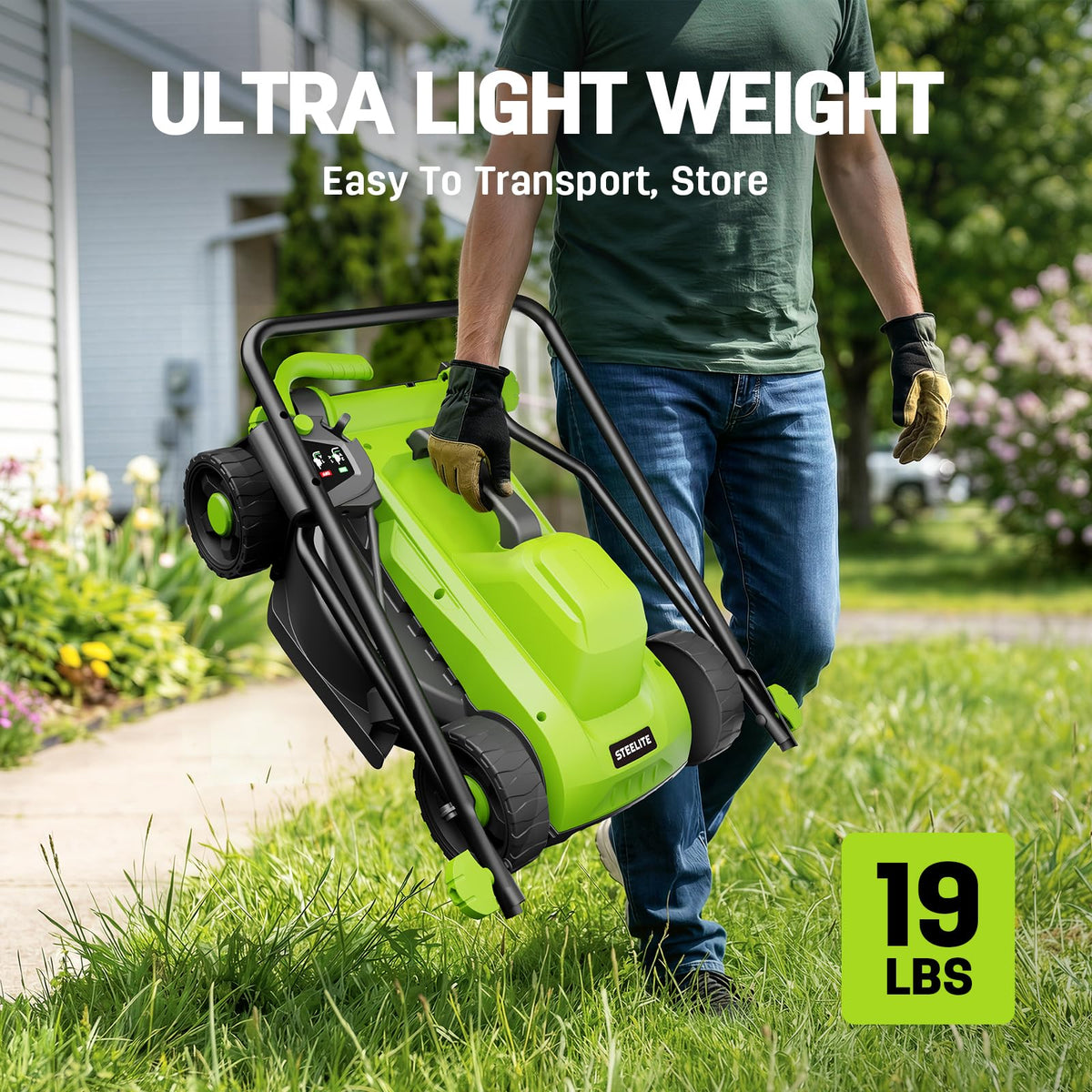 Corded Lawn Mower, 13-Inch Electric Lawn Mower with 1300W Motor, 5-Position Height Adjustment, 8-Gallon Grass Collection Bag, Lightweight Push Mower for Small Lawns